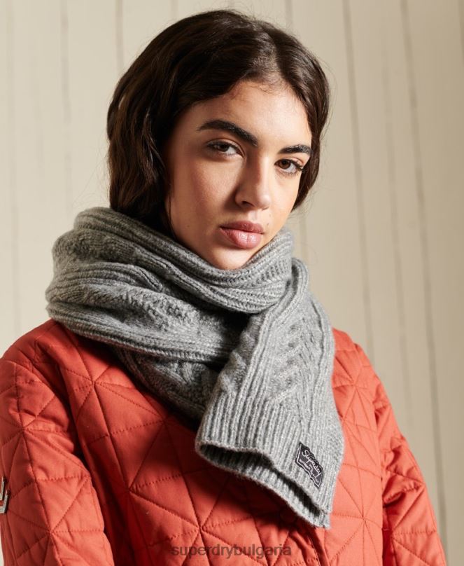 Superdry аксесоари N00H4306 светло сив Жени кабел лукс шал