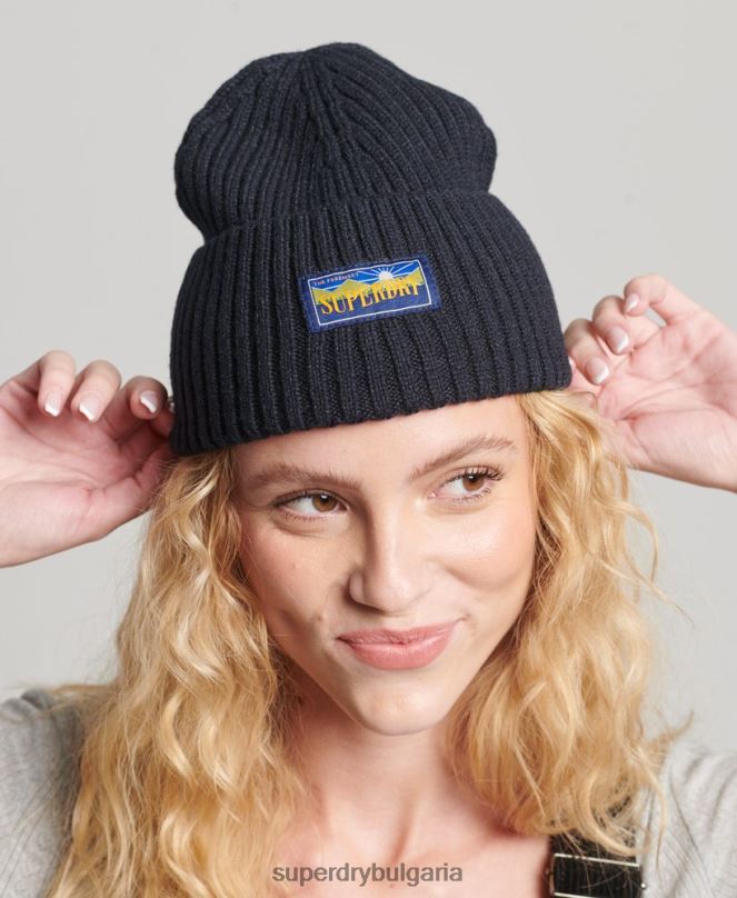 Superdry аксесоари N00H1694 военноморски флот Жени радарска шапка от вълнена смес