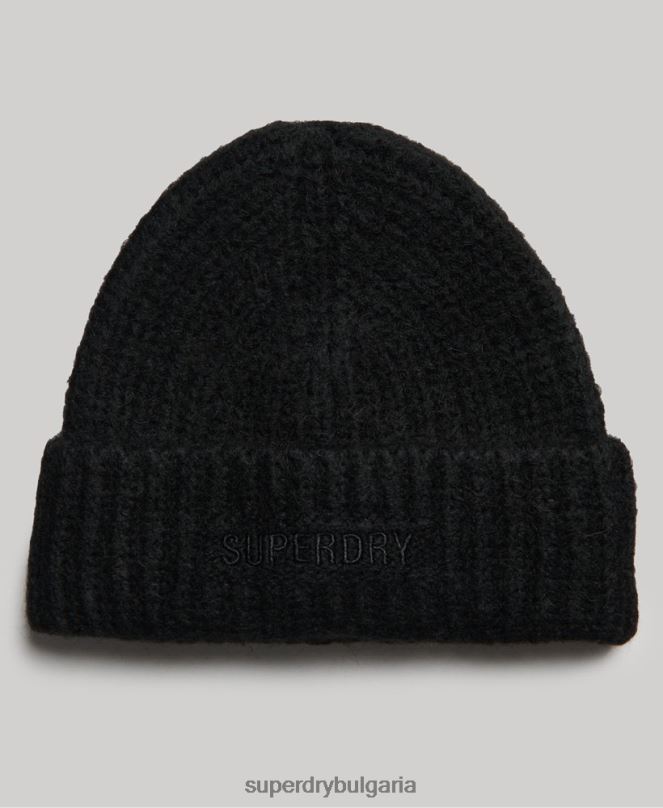 Superdry аксесоари N00H4235 черен Жени есенциална оребрена шапка