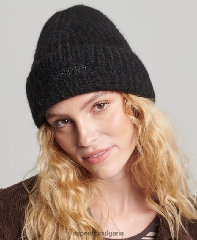 Superdry аксесоари N00H4235 черен Жени есенциална оребрена шапка