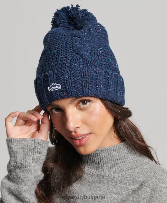 Superdry аксесоари N00H4257 военноморски флот Жени кабелна плетена шапка