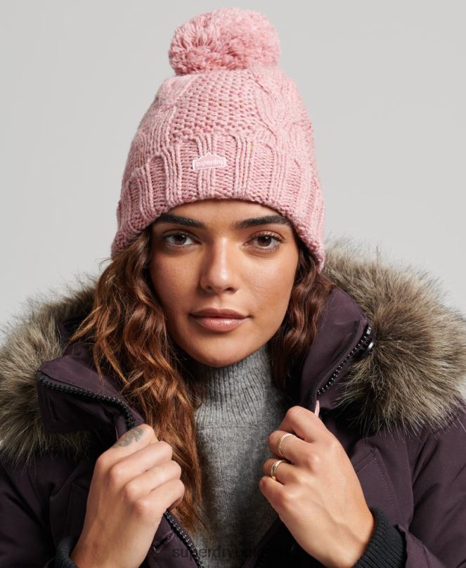Superdry аксесоари N00H4258 розово Жени кабелна плетена шапка