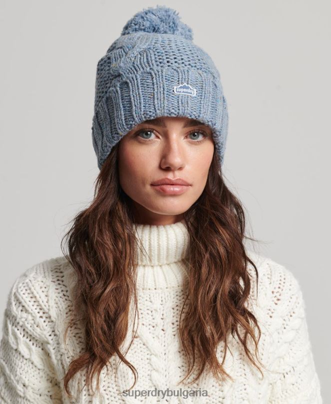 Superdry аксесоари N00H4259 светло синьо Жени кабелна плетена шапка