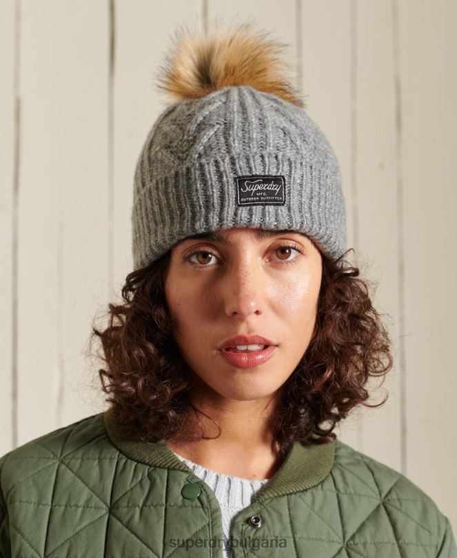 Superdry аксесоари N00H4279 светло сив Жени кабелна луксозна шапка