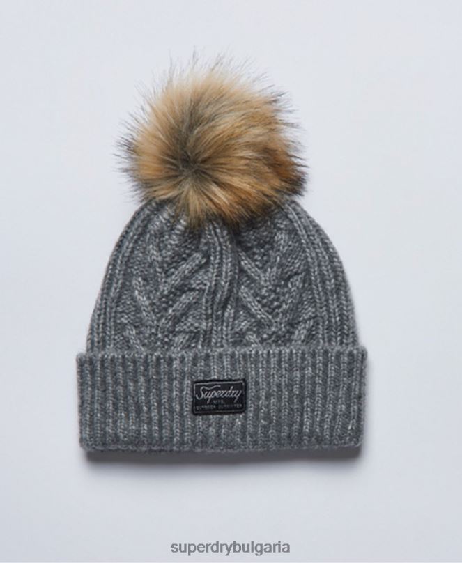 Superdry аксесоари N00H4279 светло сив Жени кабелна луксозна шапка