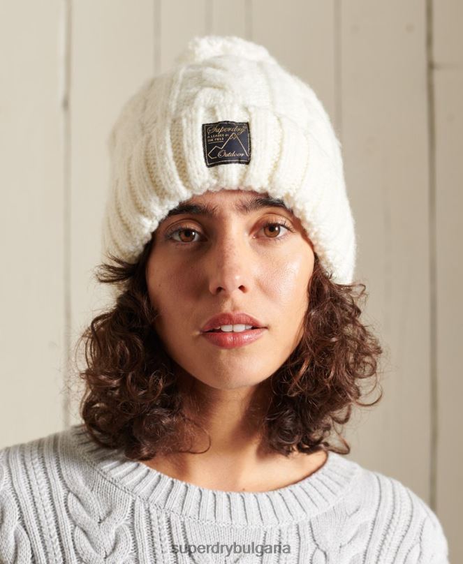 Superdry аксесоари N00H4295 бяло Жени кабелна шапка от туид