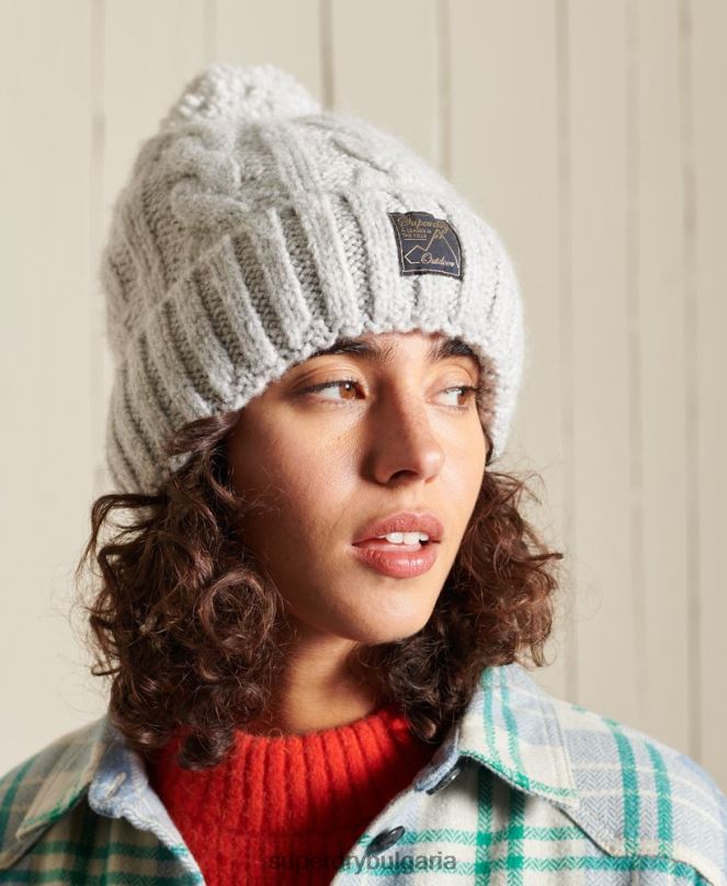 Superdry аксесоари N00H4296 светло сив Жени кабелна шапка от туид