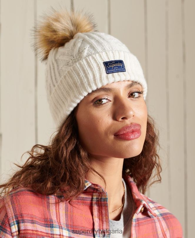 Superdry аксесоари N00H4298 бяло Жени кабелна луксозна шапка