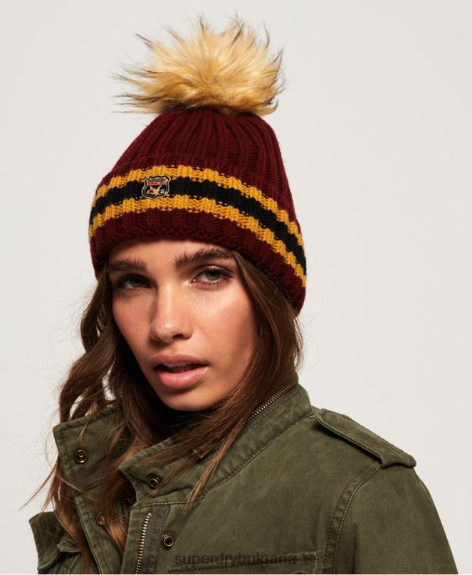 Superdry аксесоари N00H4339 червен Жени оребрена шапка с райета aimee