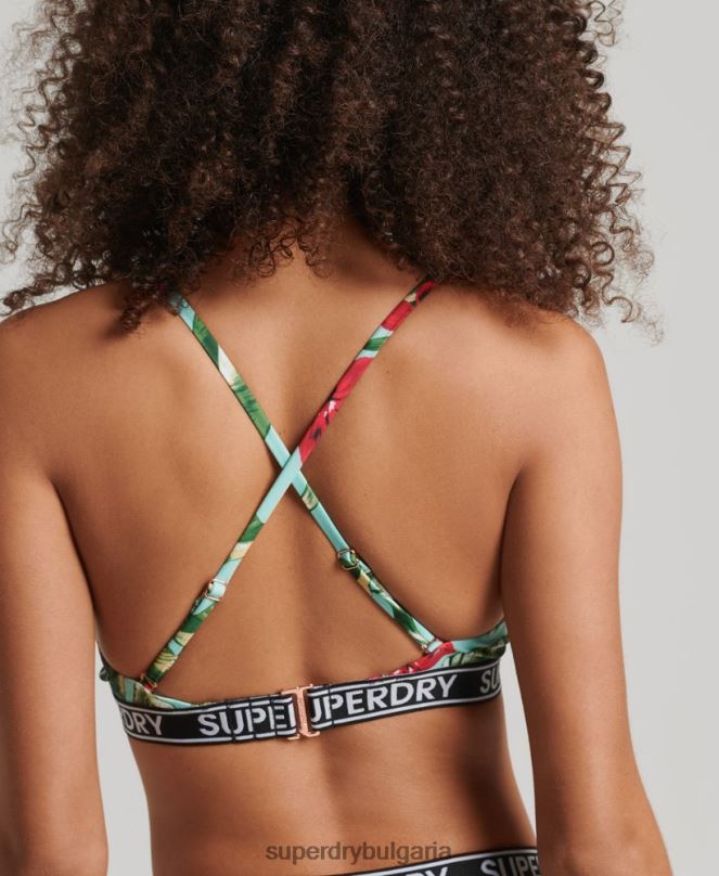 Superdry облекло N00H3254 зелено Жени рециклирано горнище на бикини с ретро лого за сърф