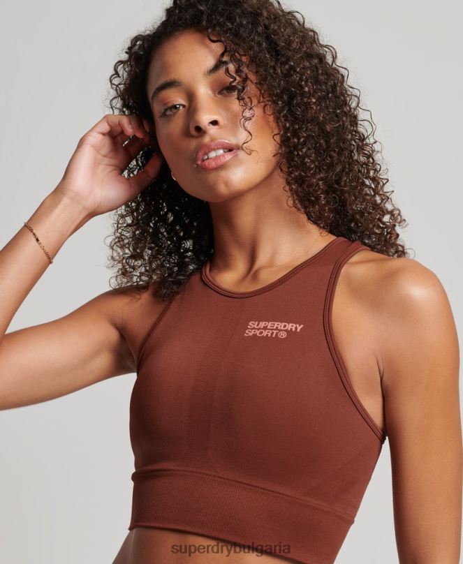 Superdry облекло N00H4184 кафяво Жени core безшевен сутиен със средно въздействие