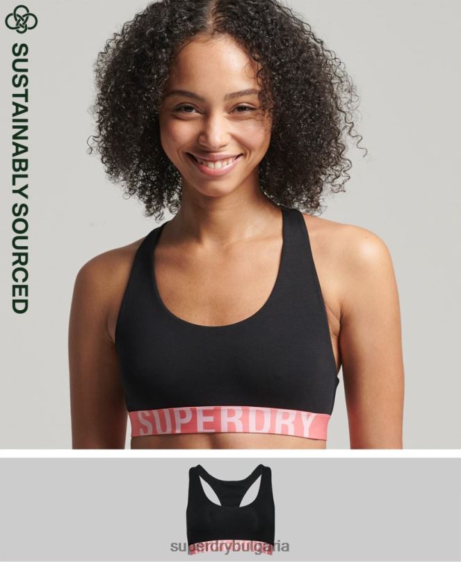 Superdry облекло N00H4219 черен Жени бюстгальтер с голямо лого от органичен памук