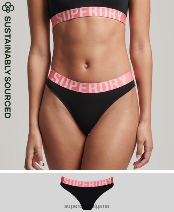 Superdry облекло N00H4220 черен Жени бикини с голямо лого от органичен памук