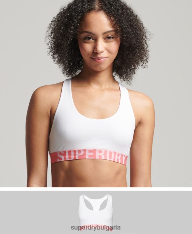 Superdry облекло N00H4275 бяло Жени бюстгальтер с голямо лого от органичен памук