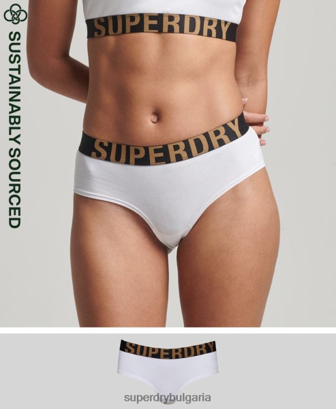 Superdry облекло N00H4276 бяло Жени хипстърски слипове с голямо лого от органичен памук