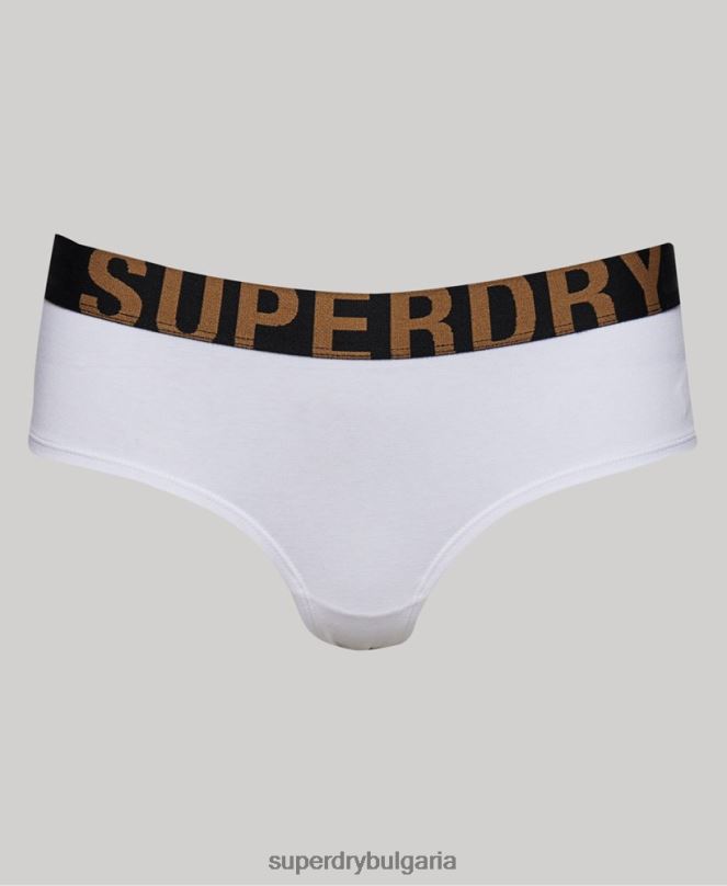 Superdry облекло N00H4276 бяло Жени хипстърски слипове с голямо лого от органичен памук