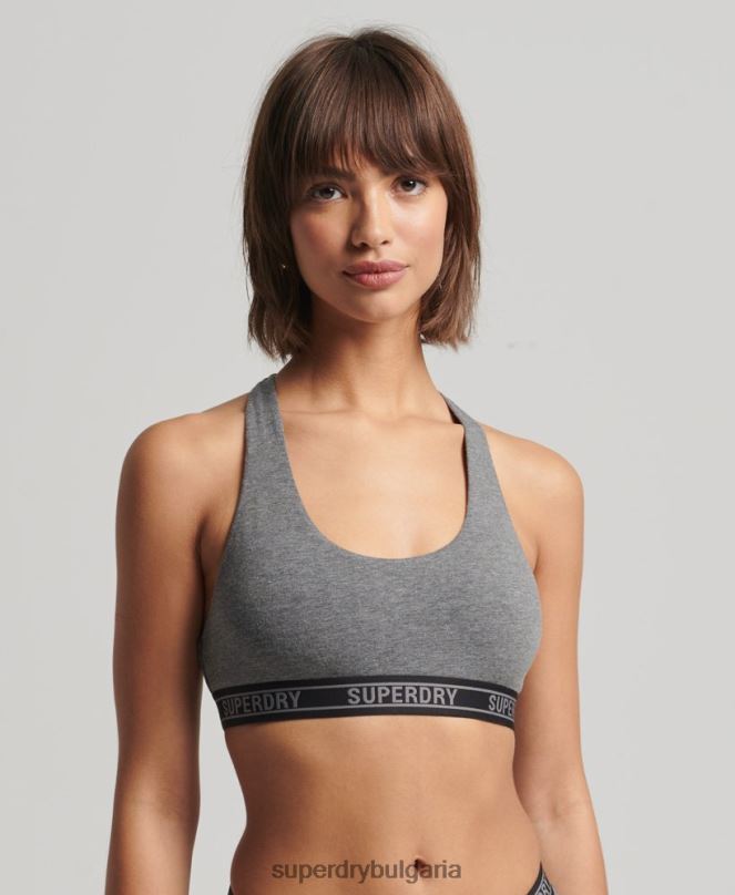 Superdry облекло N00H4316 тъмно сив Жени изрязан бралет от органичен памук
