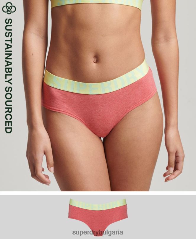 Superdry облекло N00H4319 корал Жени хипстърски слипове с голямо лого от органичен памук