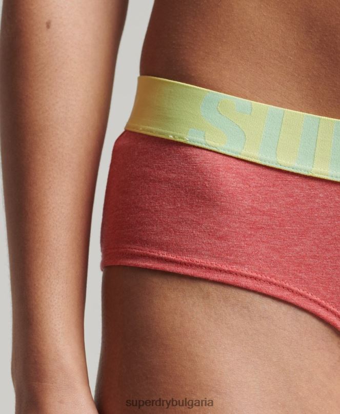 Superdry облекло N00H4319 корал Жени хипстърски слипове с голямо лого от органичен памук