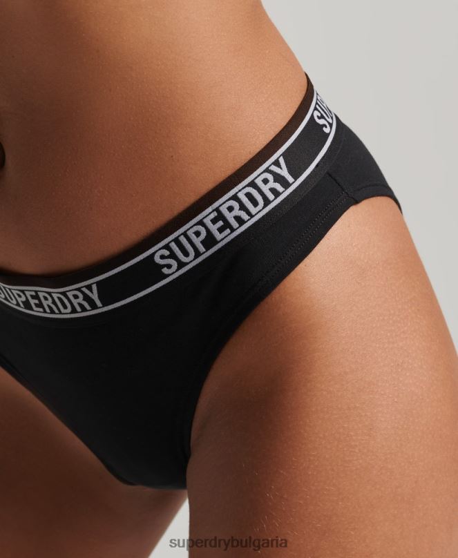 Superdry облекло N00H6543 черен Жени бикини слипове от органичен памук с много лого
