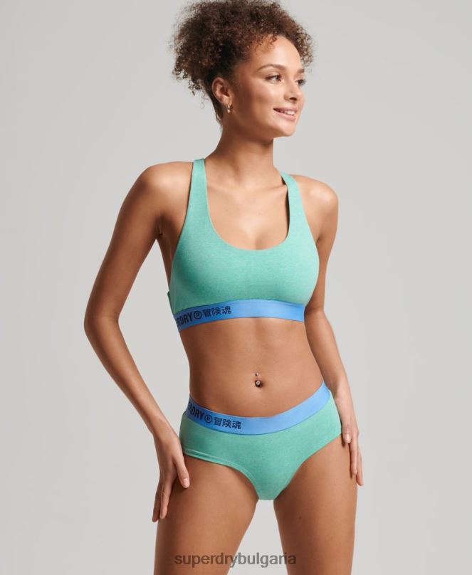 Superdry облекло N00H6545 зелено Жени органичен памук офсет лого реколта bralette