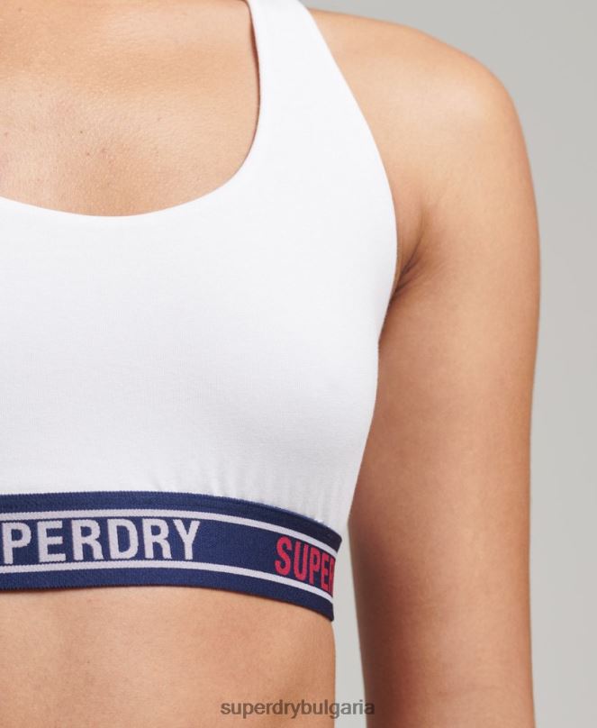 Superdry облекло N00H6546 бяло Жени бралетка с много лого от органичен памук