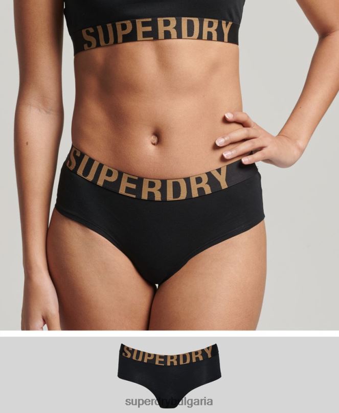 Superdry облекло N00H6554 черен Жени хипстърски слипове с голямо лого от органичен памук