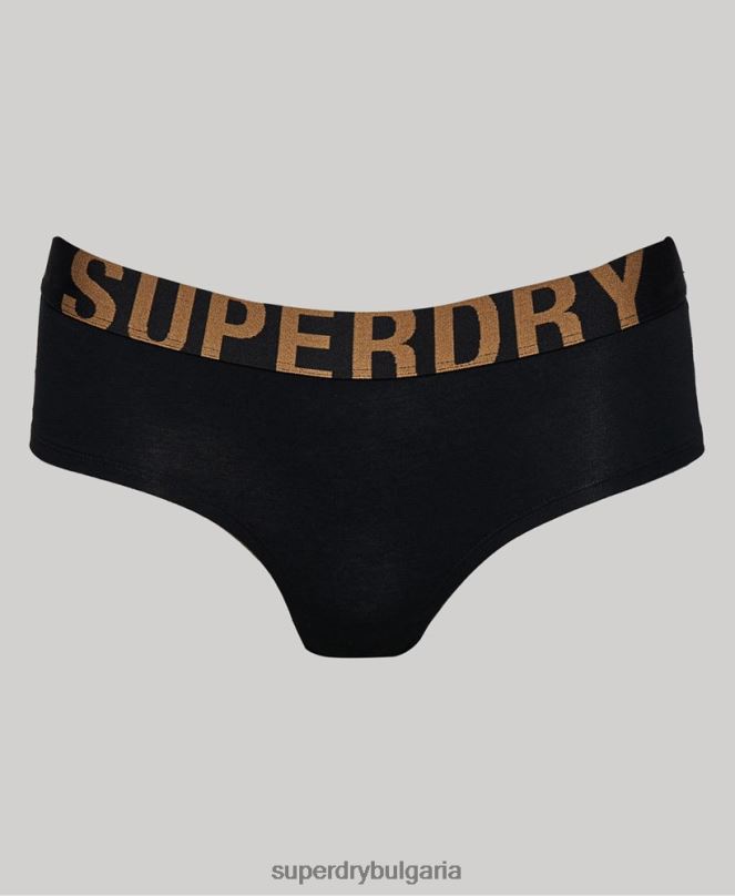 Superdry облекло N00H6554 черен Жени хипстърски слипове с голямо лого от органичен памук