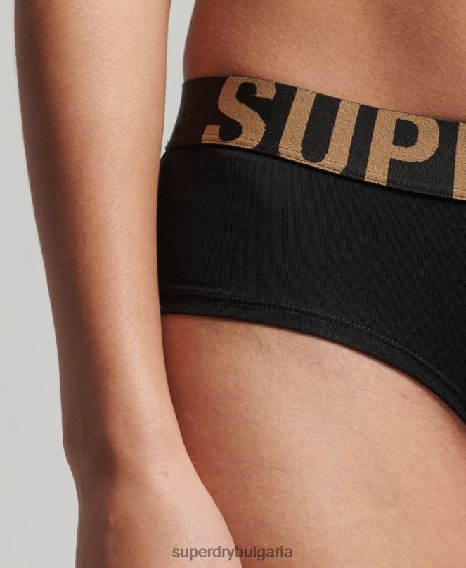 Superdry облекло N00H6554 черен Жени хипстърски слипове с голямо лого от органичен памук