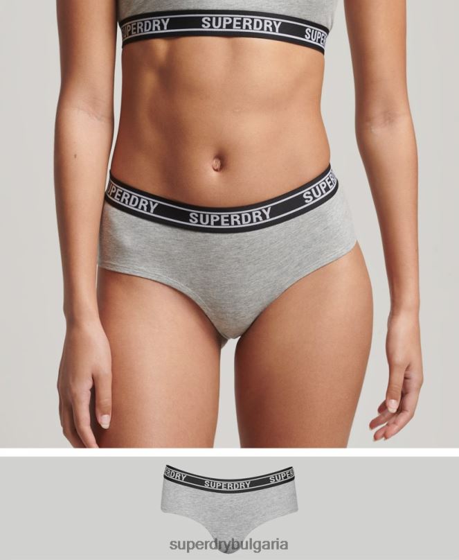 Superdry облекло N00H6558 светло сив Жени хипстърски слипове от органичен памук с много лого