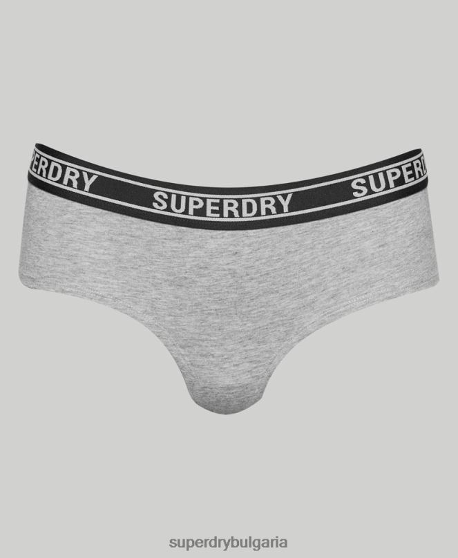 Superdry облекло N00H6558 светло сив Жени хипстърски слипове от органичен памук с много лого