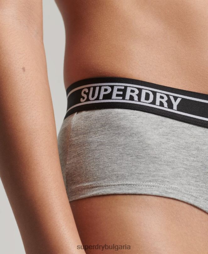 Superdry облекло N00H6558 светло сив Жени хипстърски слипове от органичен памук с много лого