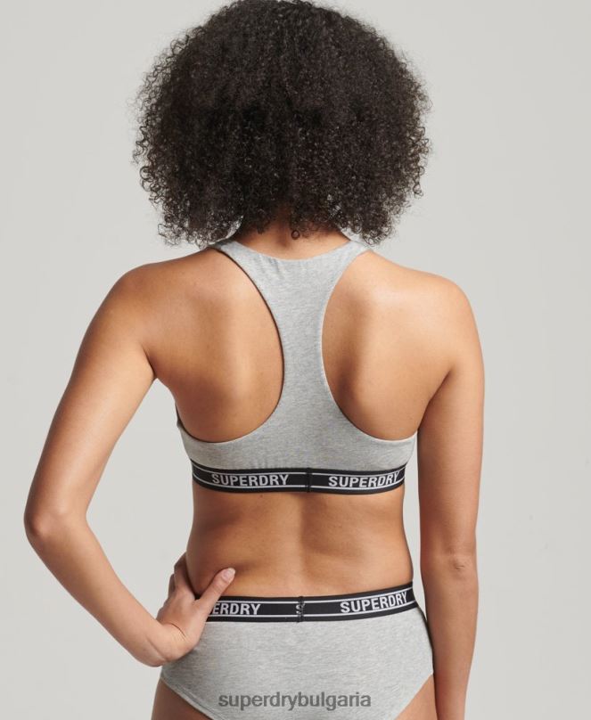 Superdry облекло N00H6559 светло сив Жени бралетка с много лого от органичен памук