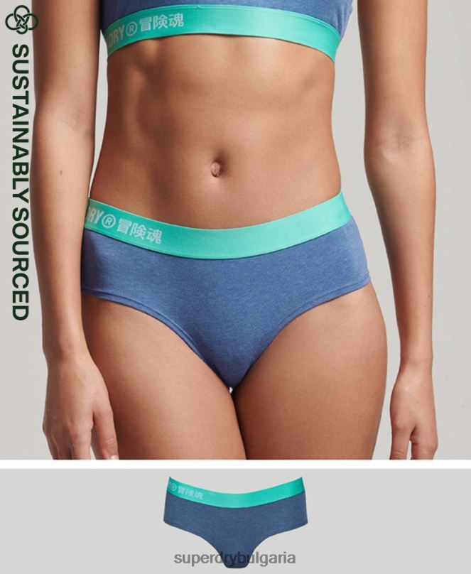 Superdry облекло N00H6560 син Жени хипстърски слипове с лого от органичен памук