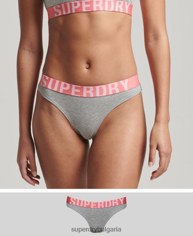 Superdry облекло N00H6561 светло сив Жени бикини с голямо лого от органичен памук