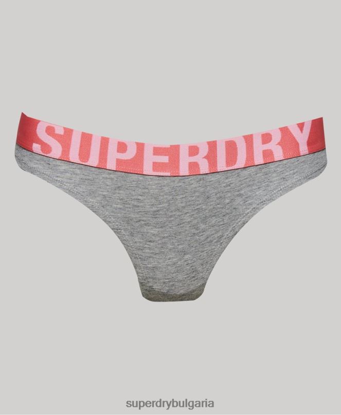 Superdry облекло N00H6561 светло сив Жени бикини с голямо лого от органичен памук