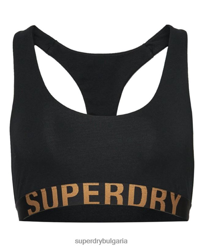Superdry облекло N00H6565 черен Жени бюстгальтер с голямо лого от органичен памук