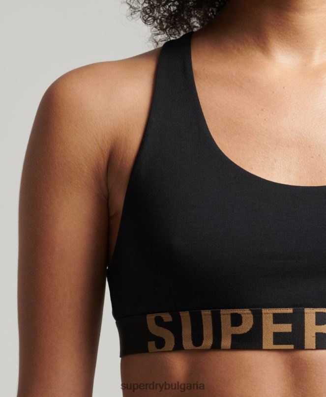 Superdry облекло N00H6565 черен Жени бюстгальтер с голямо лого от органичен памук