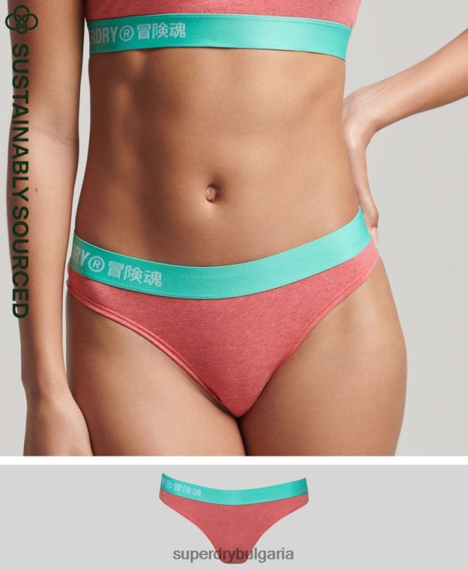 Superdry облекло N00H6566 корал Жени Бикини слипове с лого от органичен памук