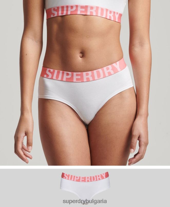 Superdry облекло N00H6567 бяло Жени хипстърски слипове с голямо лого от органичен памук
