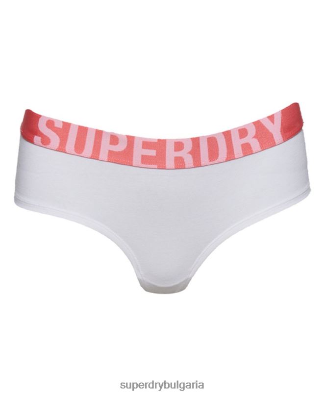 Superdry облекло N00H6567 бяло Жени хипстърски слипове с голямо лого от органичен памук