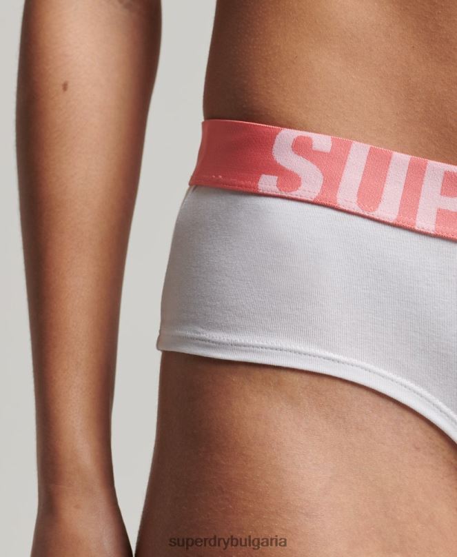 Superdry облекло N00H6567 бяло Жени хипстърски слипове с голямо лого от органичен памук