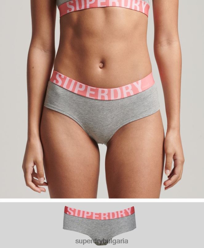 Superdry облекло N00H6568 светло сив Жени хипстърски слипове с голямо лого от органичен памук