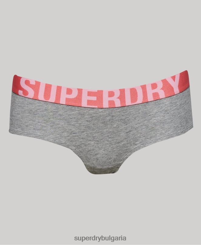 Superdry облекло N00H6568 светло сив Жени хипстърски слипове с голямо лого от органичен памук