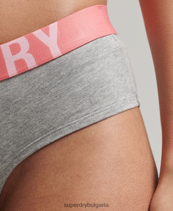 Superdry облекло N00H6568 светло сив Жени хипстърски слипове с голямо лого от органичен памук