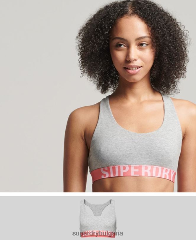 Superdry облекло N00H6622 светло сив Жени бюстгальтер с голямо лого от органичен памук
