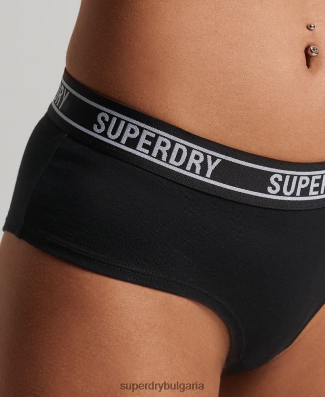 Superdry облекло N00H6648 черен Жени хипстърски слипове от органичен памук с много лого