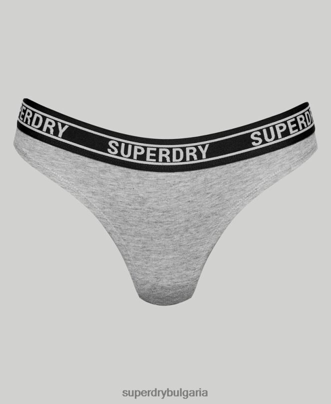Superdry облекло N00H6664 светло сив Жени бикини слипове от органичен памук с много лого