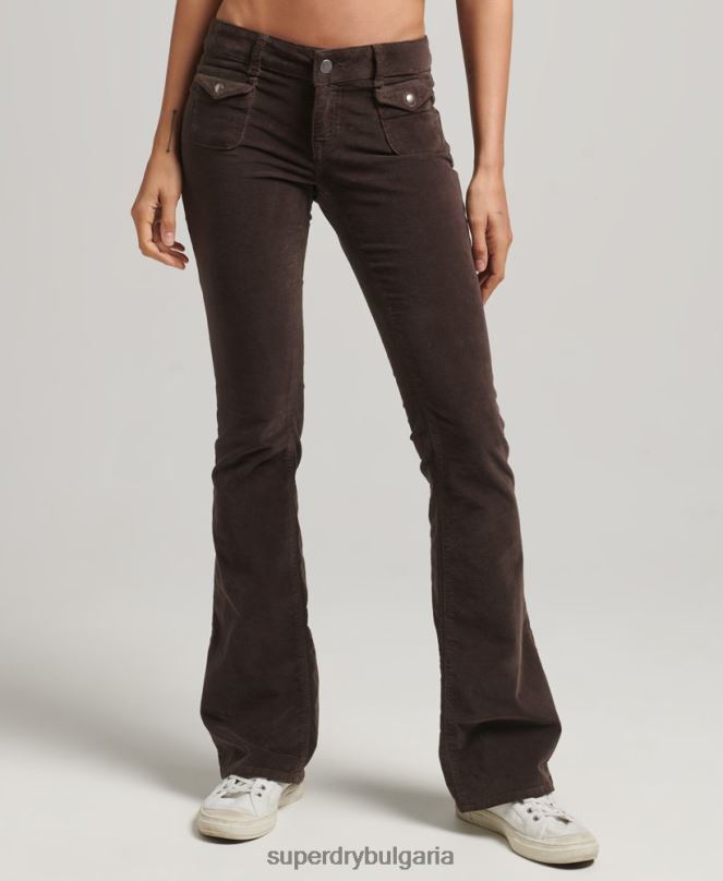 Superdry облекло N00H2588 кафяво Жени кадифени дънки с ниска талия