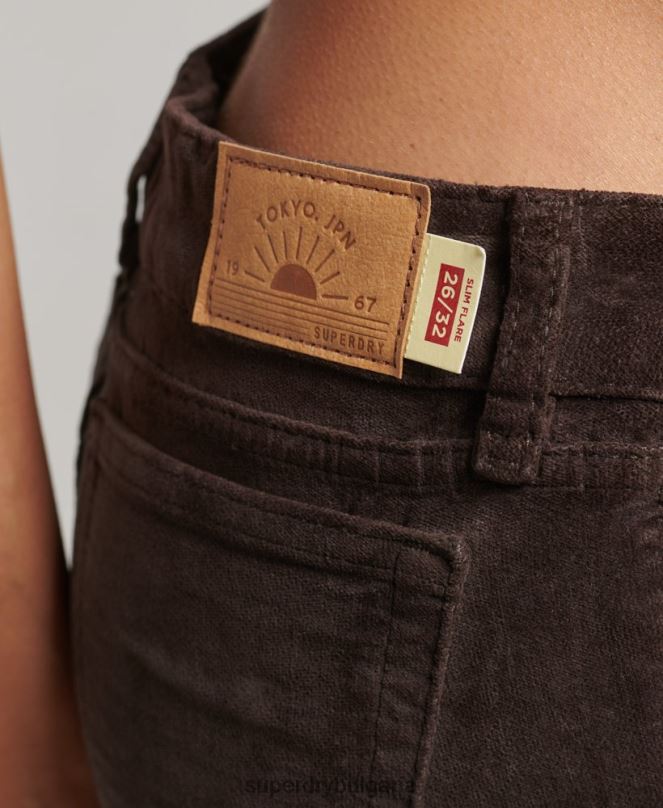 Superdry облекло N00H2588 кафяво Жени кадифени дънки с ниска талия